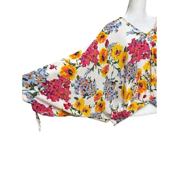 Umgee Floral Boho Blouse Womens Large Batwing Balloon Sleeve - Picture 2 of 5